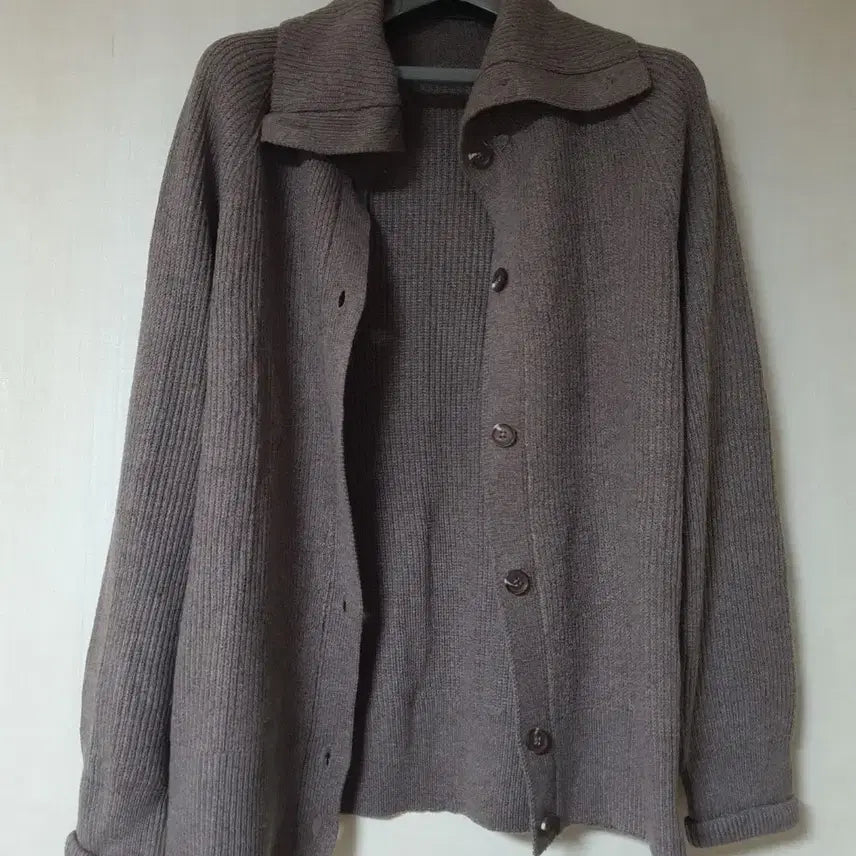 [BUNJANG] Brown High-Neck Knit Cardigan / 브라운 하이넥 풀업 니트 가디건