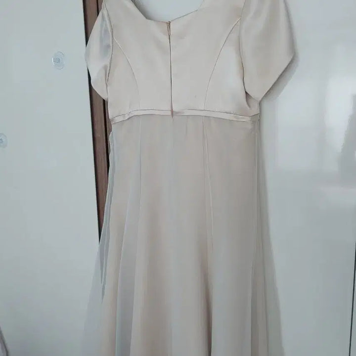 [BUNJANG] Beige Satin Organza Long Dress / 베이지 새틴 오간자 롱 원피스