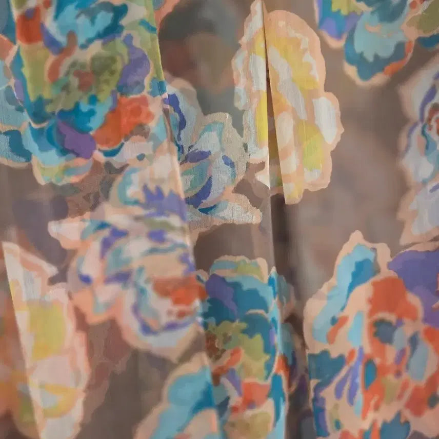 [BUNJANG] Floral Chiffon Long Dress with Pearl Embellishments / 꽃무늬 시폰 롱 원피스 진주 장식