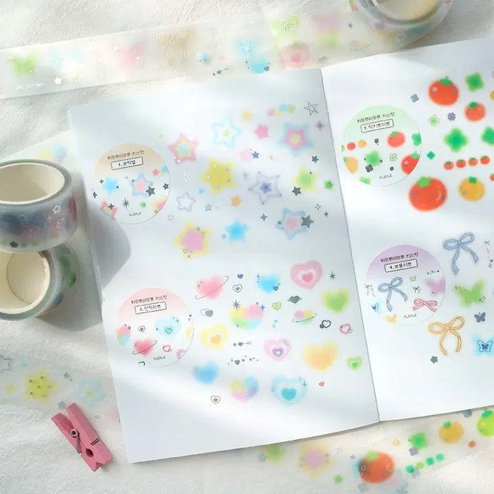 [BUNJANG] Kiss-Cut Stickers - Sparkle Heart Set (2 Designs) / 키스컷 띵) 플레플레 휘뚜루마뚜루 2종 일괄 다꾸 다이어리 꾸미기