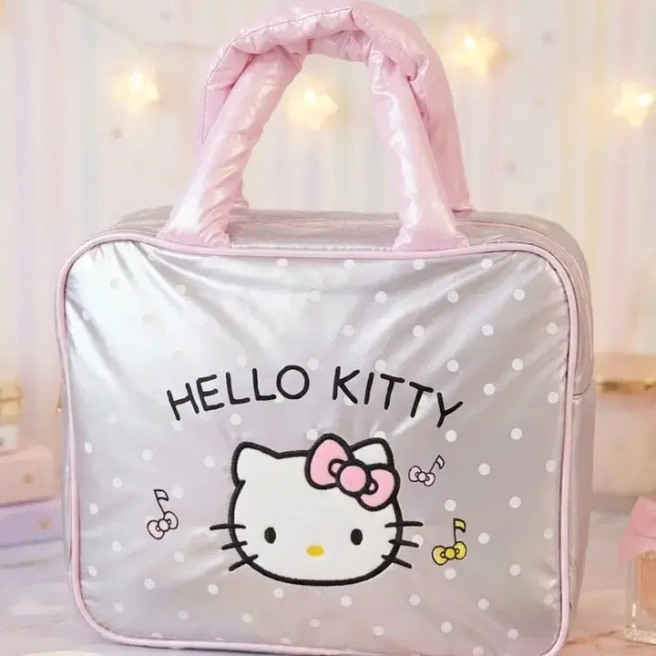 [BUNJANG] Hello Kitty Silver Dot Tote Bag / 헬로키티 실버 도트 패턴 토드백/키티 메탈릭 스퀘어 토트백 새상품
