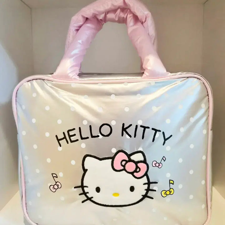 [BUNJANG] Hello Kitty Silver Dot Tote Bag / 헬로키티 실버 도트 패턴 토드백/키티 메탈릭 스퀘어 토트백 새상품