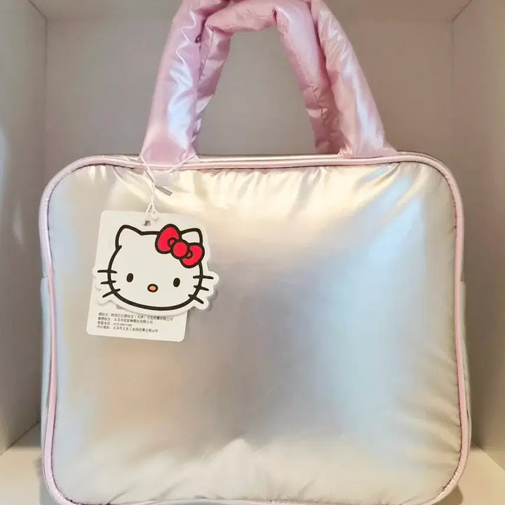 [BUNJANG] Hello Kitty Silver Dot Tote Bag / 헬로키티 실버 도트 패턴 토드백/키티 메탈릭 스퀘어 토트백 새상품