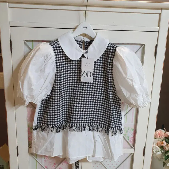 [BUNJANG] Zara Check Puff Sleeve Blouse / 자라 블라우스/55-정66 새상품