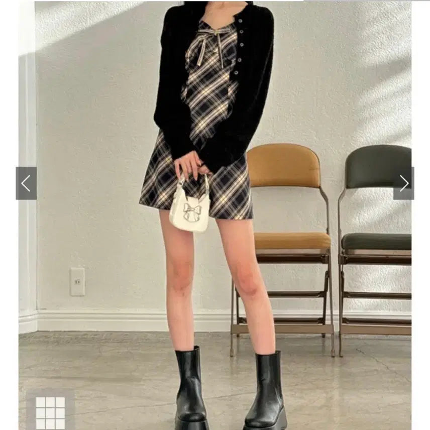 [BUNJANG] GRL Check Ribbon Cami Dress / grl 그레일 체크 리본끈 나시 캐미원피스 걸리계스나계