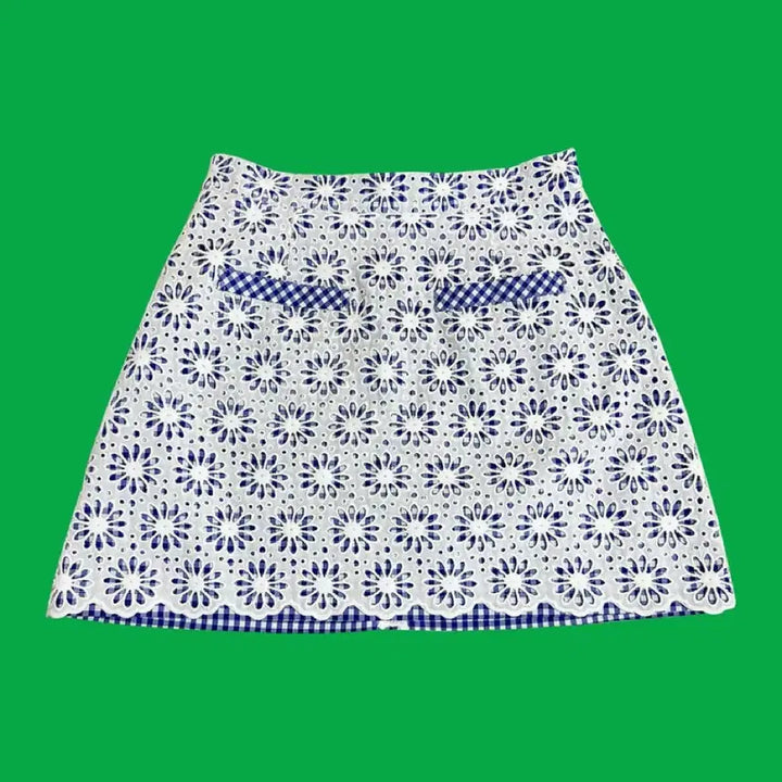[BUNJANG] Crocheant Blue Check Embroidered Mini Skirt / 크로쉐안트 Blue check skirt