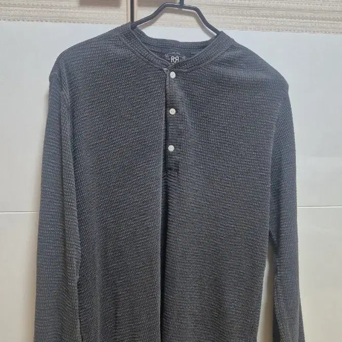 [SOLD OUT] RRL 더블알엘 와플니트 헨리넥 페이디드블랙 L