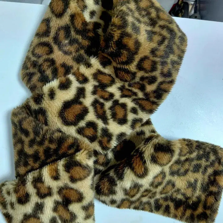 [BUNJANG] Golden Moca Leopard Fur Scarf / 골든모카 갸루 레오파드 퍼 목도리