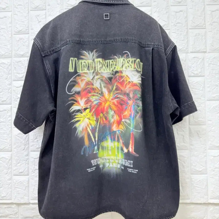 [BUNJANG] Wooyoungmi Palm Tree Short Sleeve Denim Shirt (Size 48) / (25ss새상품급) 우영미 야자수 숏슬리브 데님 (48)