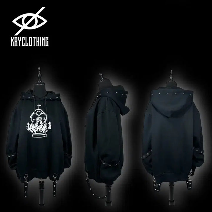 [BUNJANG] Kry Harness Belt Hooded Subculture Top / kry 하네스 벨트 후드 지뢰계 서브컬쳐