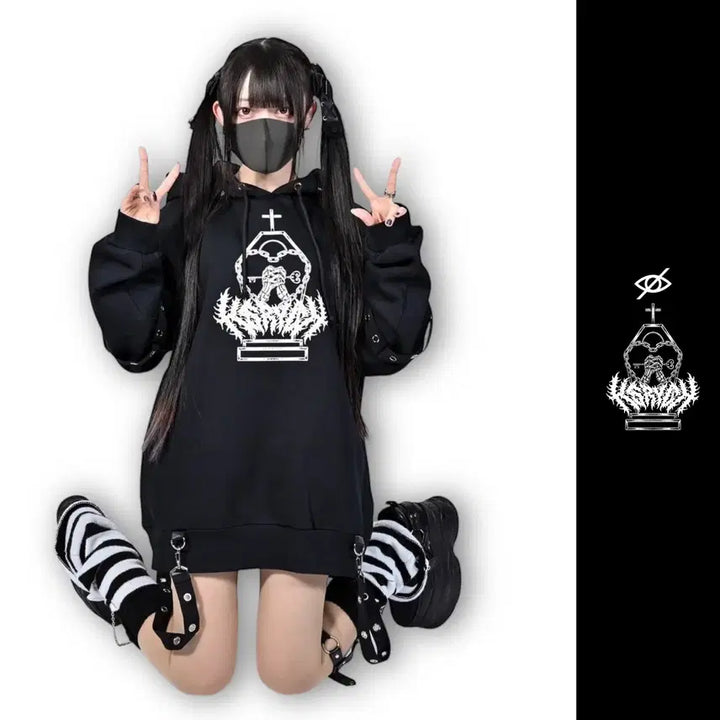 [BUNJANG] Kry Harness Belt Hooded Subculture Top / kry 하네스 벨트 후드 지뢰계 서브컬쳐