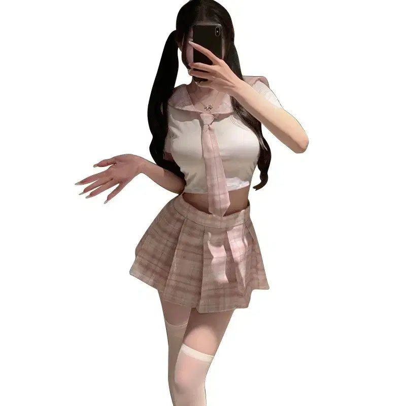 [BUNJANG] Blue Check Pleated Uniform Top Skirt Set Costume Setup / [새상품] SET 블루 체크 플리츠 교복 상의 스커트 세트 코스튬 셋업