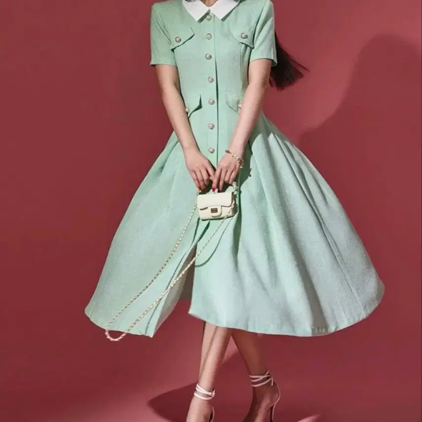 [SOLD OUT] 딘트 카라 트위드 민트 원피스