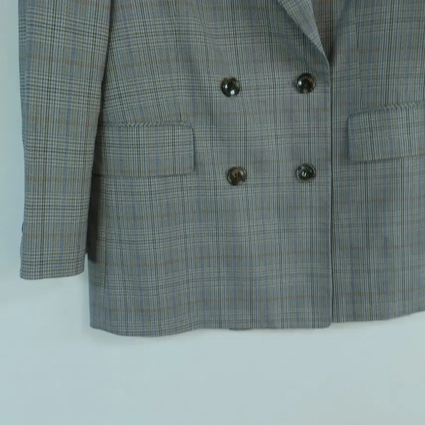 [BUNJANG] ZOOC Check Double Button Jacket - Brown, Size 55 / 쥬크 ZOOC 체크 더블 버튼 자켓 55사이즈 브라운 데일리룩
