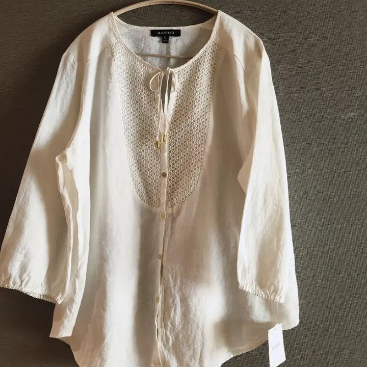 [BUNJANG] Ellen Tracy White Lace Linen Blouse / 엘렌트레이시 화이트 레이스 린넨