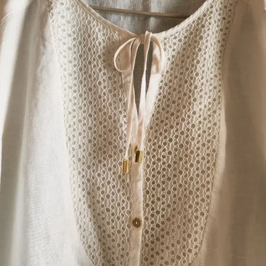 [BUNJANG] Ellen Tracy White Lace Linen Blouse / 엘렌트레이시 화이트 레이스 린넨