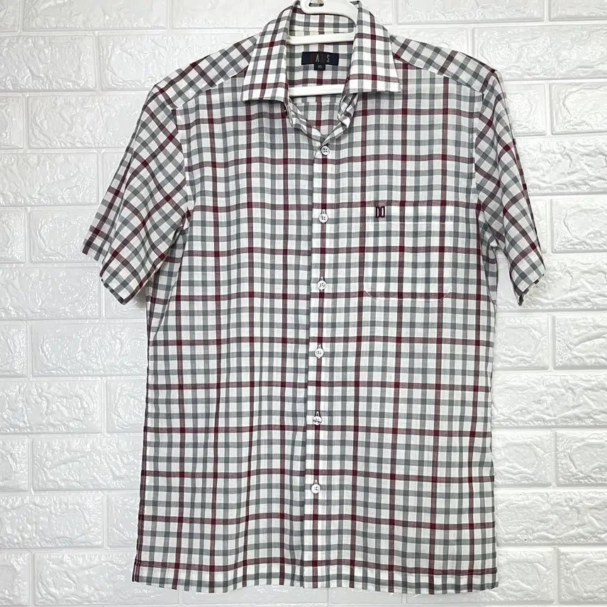 [BUNJANG] Daks Red and Gray Check Short Sleeve Shirt / 닥스 레드 그레이 체크 반팔 셔츠 95