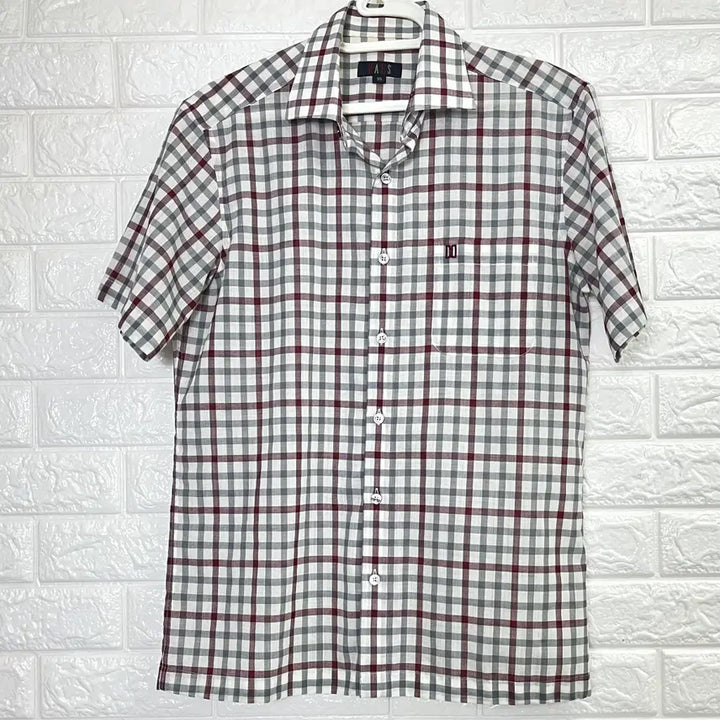 [BUNJANG] Daks Red and Gray Check Short Sleeve Shirt / 닥스 레드 그레이 체크 반팔 셔츠 95