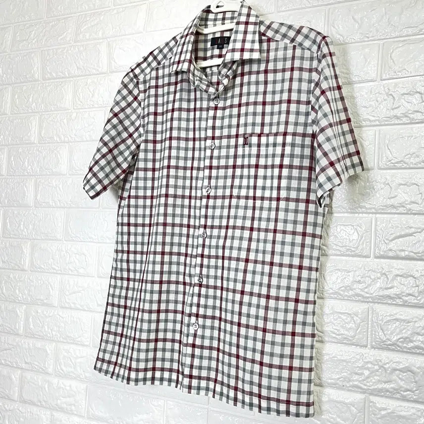 [BUNJANG] Daks Red and Gray Check Short Sleeve Shirt / 닥스 레드 그레이 체크 반팔 셔츠 95