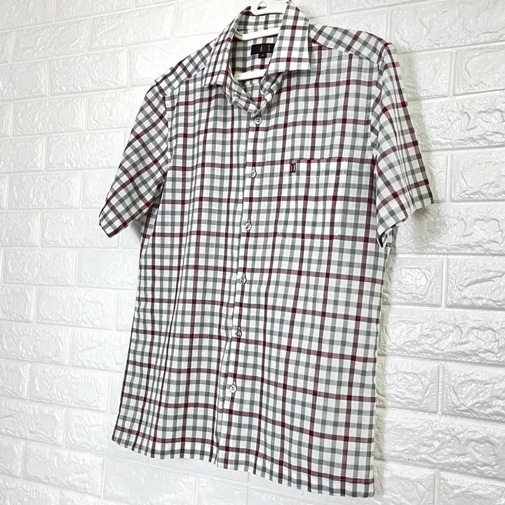 [BUNJANG] Daks Red and Gray Check Short Sleeve Shirt / 닥스 레드 그레이 체크 반팔 셔츠 95