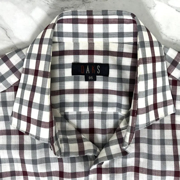 [BUNJANG] Daks Red and Gray Check Short Sleeve Shirt / 닥스 레드 그레이 체크 반팔 셔츠 95