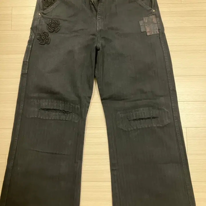 [BUNJANG] Polytelu 1011 Cross Patched Pants Black / 폴리테루 1011 크로스 패치드 팬츠 스트라이프 블랙(3)