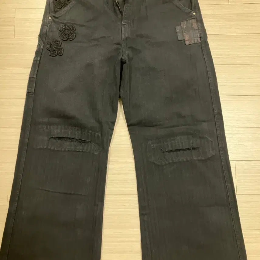 [BUNJANG] Polytelu 1011 Cross Patched Pants Black / 폴리테루 1011 크로스 패치드 팬츠 스트라이프 블랙(3)