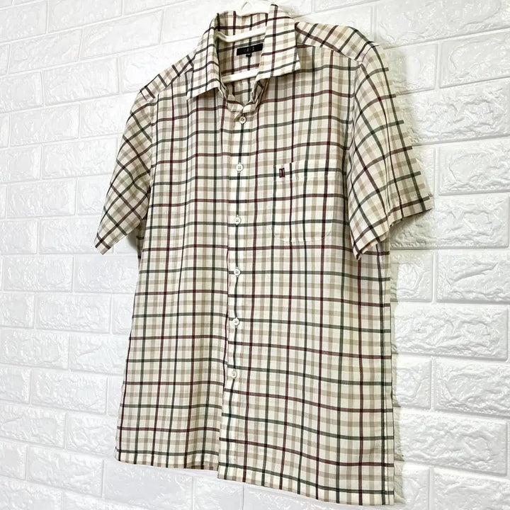 [BUNJANG] Daks Classic House Check Wool Blend Short Sleeve Shirt / 닥스 클래식 하우스 체크 울혼방 반팔 셔츠 100