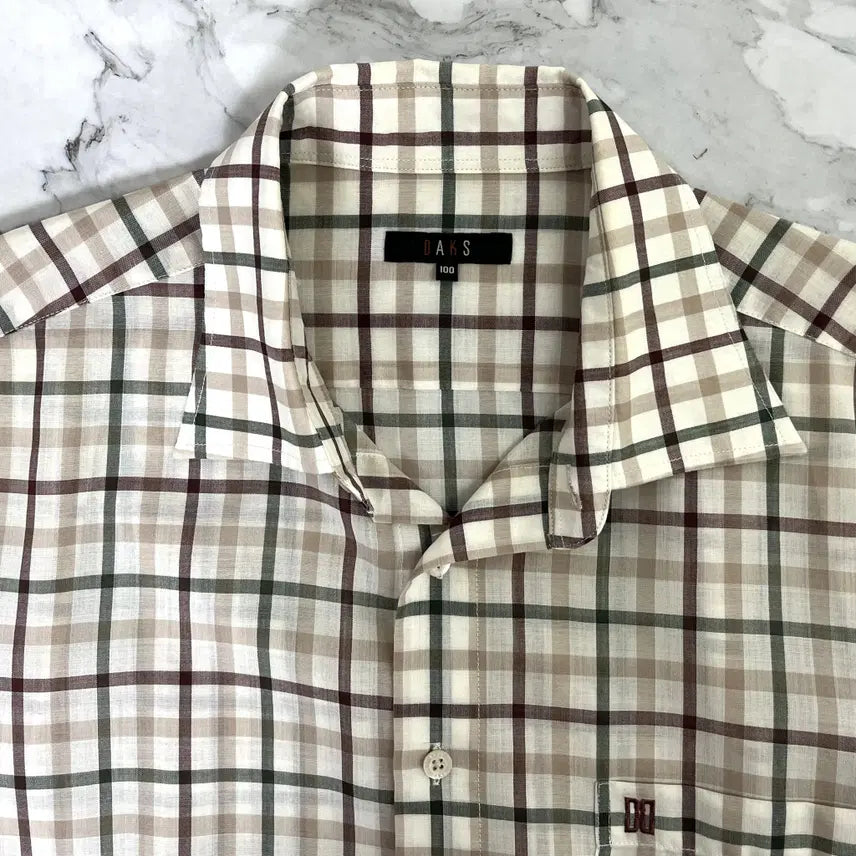 [BUNJANG] Daks Classic House Check Wool Blend Short Sleeve Shirt / 닥스 클래식 하우스 체크 울혼방 반팔 셔츠 100