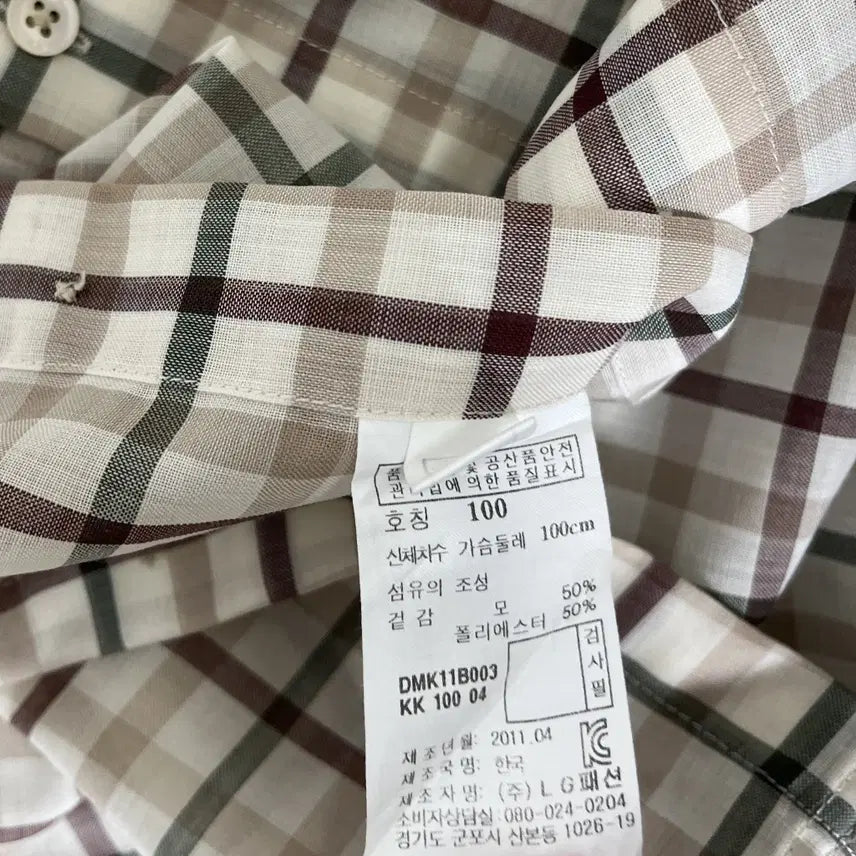 [BUNJANG] Daks Classic House Check Wool Blend Short Sleeve Shirt / 닥스 클래식 하우스 체크 울혼방 반팔 셔츠 100