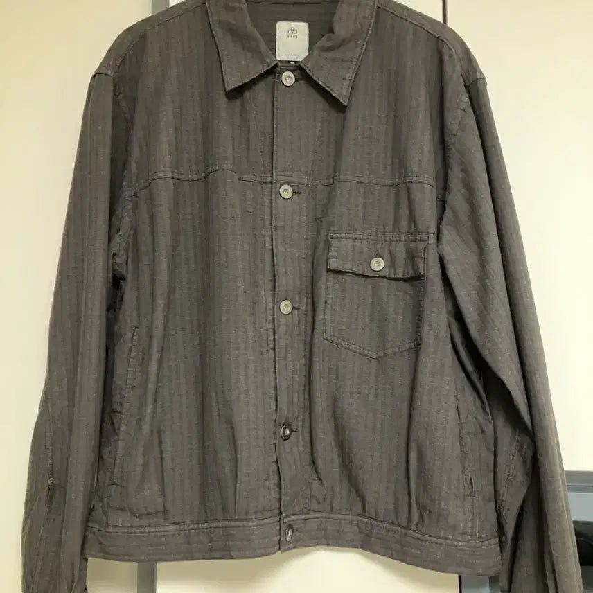 [BUNJANG] Polytelu Striped Charcoal Trucker Jacket / 폴리테루 라이트 트러커 자켓 스트라이프드 차콜 (3)