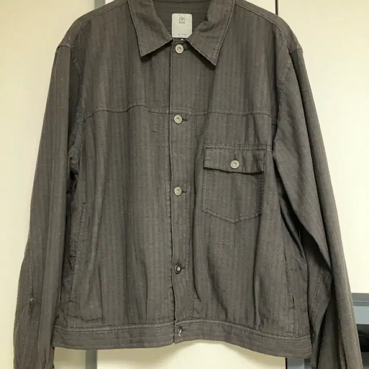 [BUNJANG] Polytelu Striped Charcoal Trucker Jacket / 폴리테루 라이트 트러커 자켓 스트라이프드 차콜 (3)