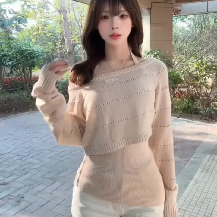 [BUNJANG] Crop Knit Top + Camisole Set / 크롭 니트 상의 + 나시 세트 / 데일리 캐주얼 빈티지 유니크 y2k