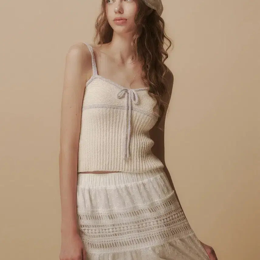 [BUNJANG] Heys Vailey Ribbon Knit Tank Top / (포장째새상품) 헤이에스 리본 니트나시 Vailey Ribbon Knit