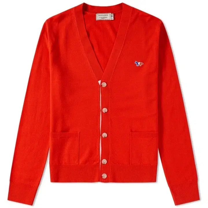 [BUNJANG] Maison Kitsuné Tricolor Fox Patch Cardigan Red XS / 메종키츠네 트라이 폭스 패치 레드 가디건 xs 정품