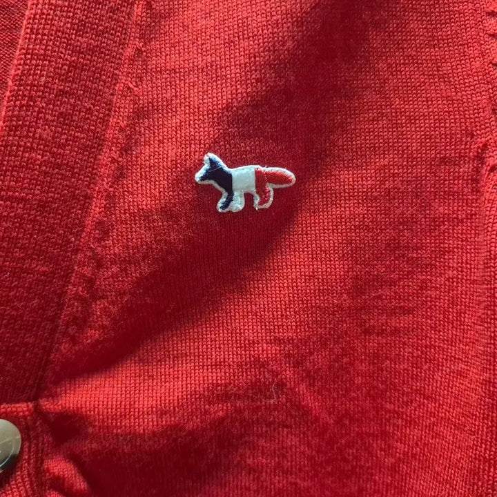 [BUNJANG] Maison Kitsuné Tricolor Fox Patch Cardigan Red XS / 메종키츠네 트라이 폭스 패치 레드 가디건 xs 정품