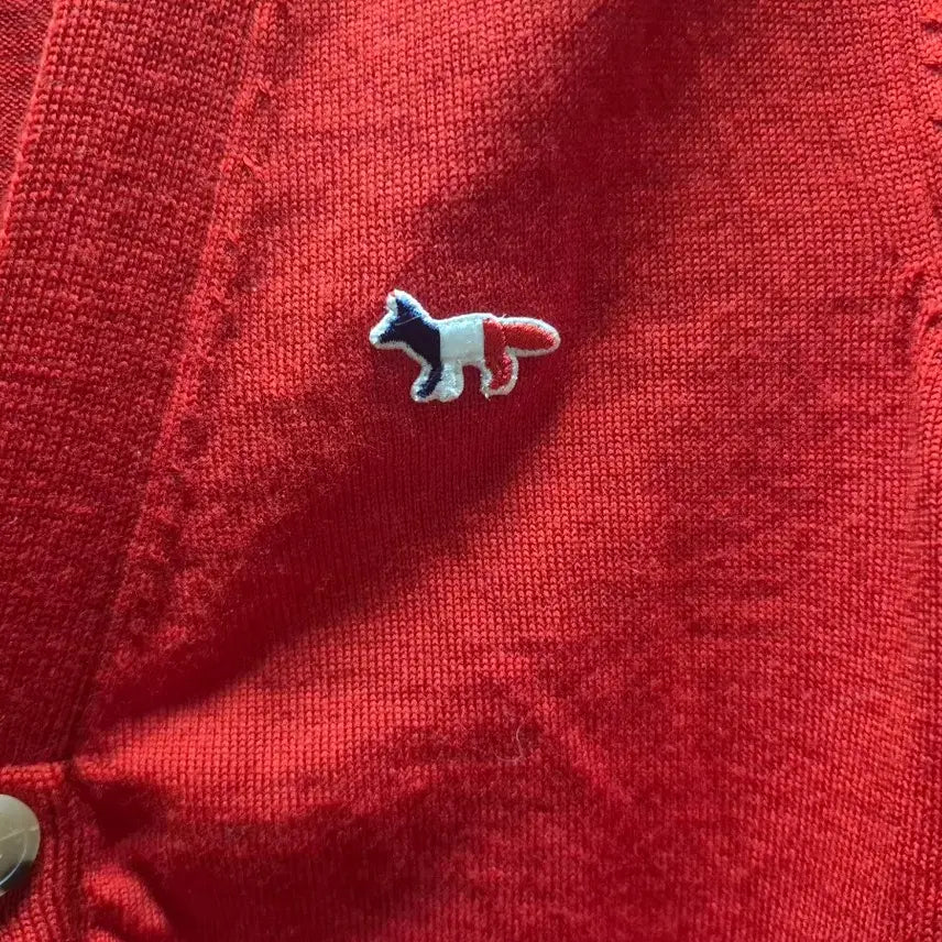 [BUNJANG] Maison Kitsuné Tricolor Fox Patch Cardigan Red XS / 메종키츠네 트라이 폭스 패치 레드 가디건 xs 정품
