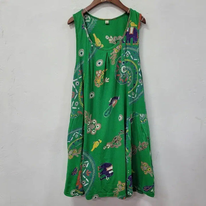 [BUNJANG] Yul Sleeveless Ethnic Pattern Dress / yul 에스닉 그린 패턴 민소매 원피스