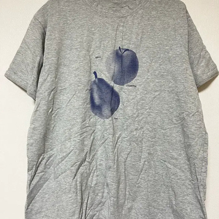 [BUNJANG] Grey Apple Lettering Short Sleeve T-Shirt / 회색 애플 사과 레터링 반팔티