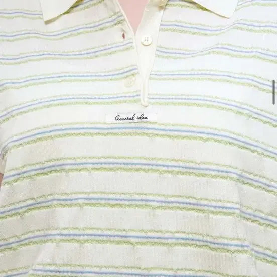 [BUNJANG] General Idea Striped Short Sleeve Knit Top / 제너럴아이디어 스트라이프 반팔 카라 니트 모리걸 프롬비기닝 김아홉