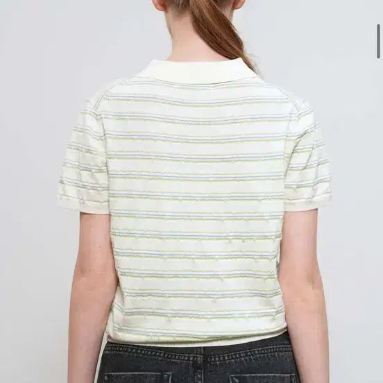 [BUNJANG] General Idea Striped Short Sleeve Knit Top / 제너럴아이디어 스트라이프 반팔 카라 니트 모리걸 프롬비기닝 김아홉