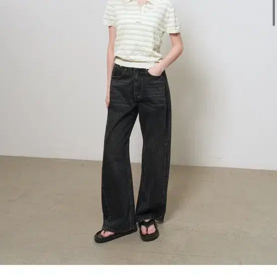 [BUNJANG] General Idea Striped Short Sleeve Knit Top / 제너럴아이디어 스트라이프 반팔 카라 니트 모리걸 프롬비기닝 김아홉