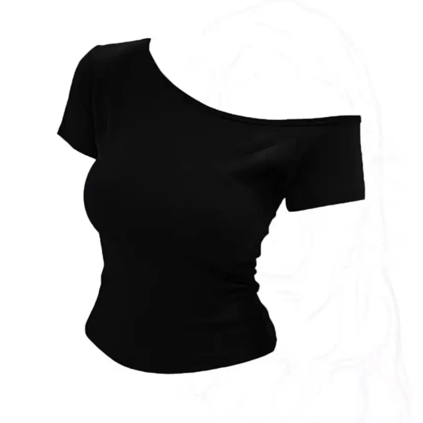 [BUNJANG] Black Off-the-Shoulder Short-Sleeve T-Shirt / 블랙 오프숄더 반팔 티셔츠