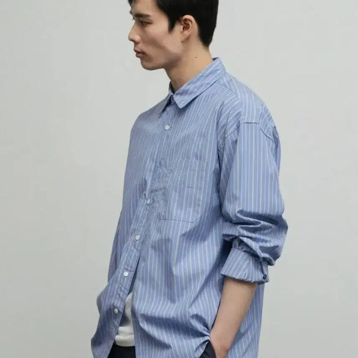 [BUNJANG] 블랭크룸 스트라이프 셔츠 쿠와무라 패브릭 블루 2사이즈 / 블랭크룸 스트라이프 셔츠 쿠와무라 패브릭 블루 2사이즈