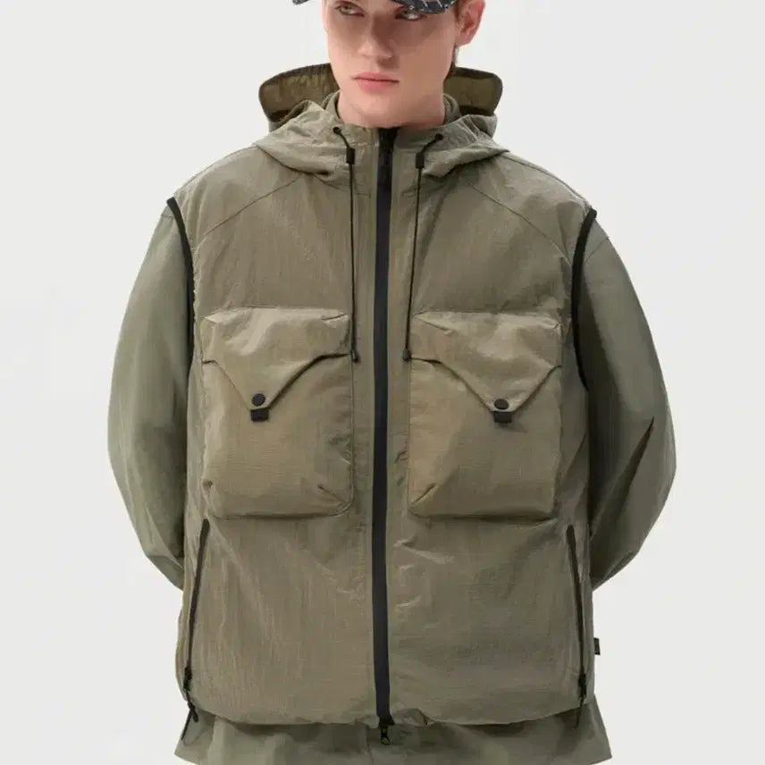 [BUNJANG] Trillion Big Pocket Nylon Hooded Zip-Up Vest (M) / M ) 새상품 트릴리온 빅포켓 나일론 후드집업 베스트