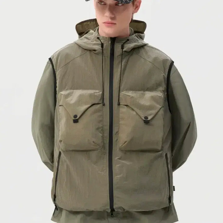 [BUNJANG] Trillion Big Pocket Nylon Hooded Zip-Up Vest (M) / M ) 새상품 트릴리온 빅포켓 나일론 후드집업 베스트