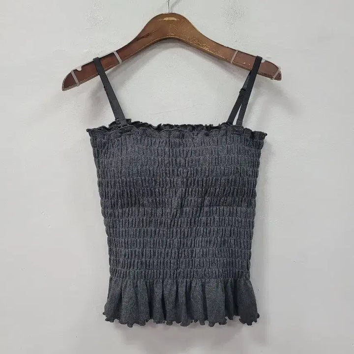 [BUNJANG] Smocked Shirring Tube Top - Charcoal / 스모크 셔링 튜브탑 차콜