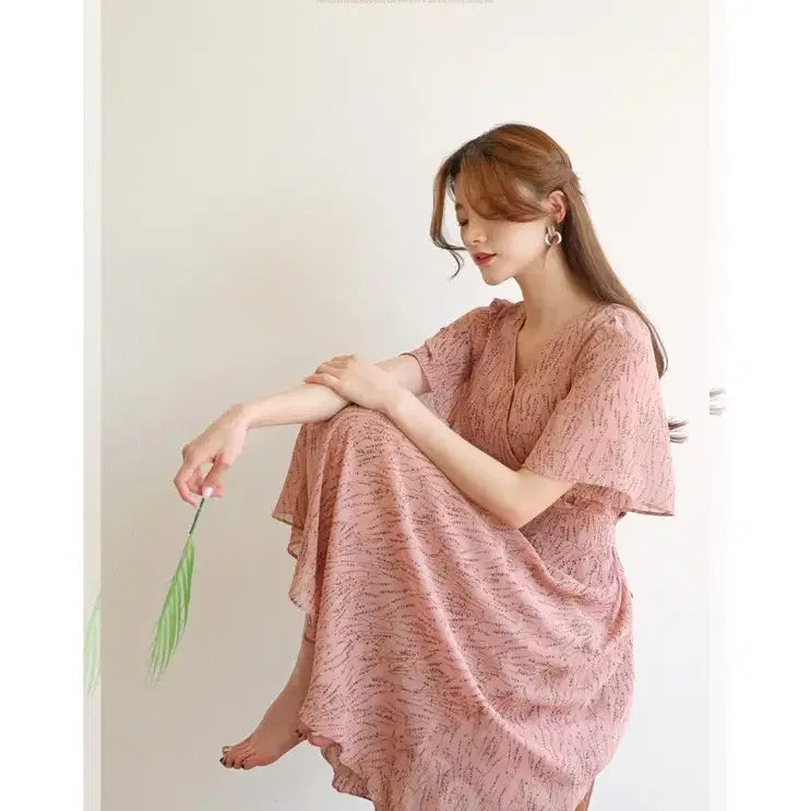 [BUNJANG] CHICLINE Flower Wrap Dress Pink / CHICLINE 플라워 랩 원피스 핑크 새상품