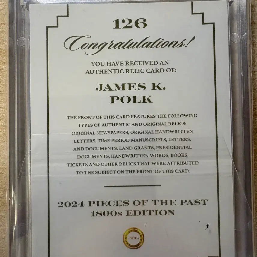 [BUNJANG] James K. Polk Relic Card / 미국 11대 대통령 제임스.K.포크 렐릭카드