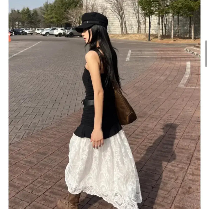 [BUNJANG] Gusta Flower Lace Maxi Long Skirt White Ivory / 구스타 플라워 레이스 맥시 롱 스커트 화이트 아이보리 흰색 치마